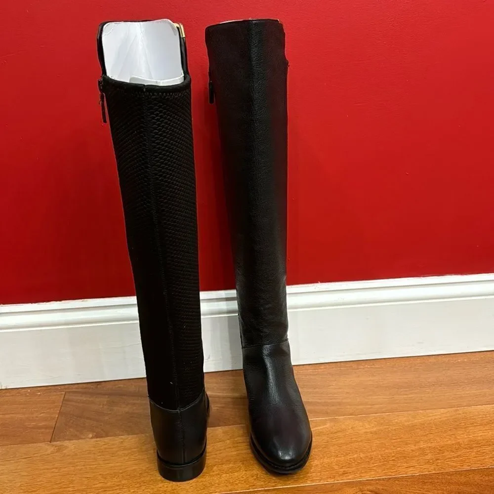 NWOT Cole Haan Dutchess Over The Knee Back Stretch Motorcycle Boots Black size 6
